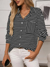 Striped Button Up Long Sleeve Shirt Black