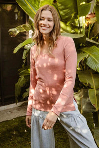 BiBi Mir Solid Raw Edge Neckline Thumb Opening Top - Store 42