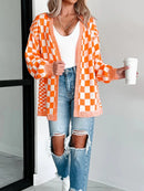 Checkered Pattern Open Front Cardigan