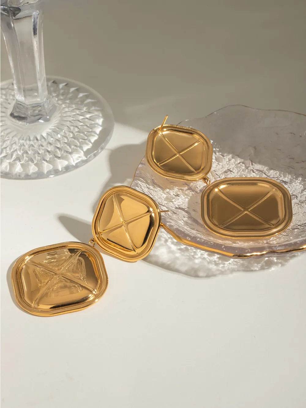 Elegant 18K Gold-Plated Stainless Steel Square Earrings - Stylish and Durable Design - Store 42