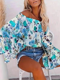 Full Size Floral Off-Shoulder Bell Sleeve Blouse Plus Size - Store 42