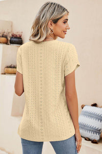Trendsi Eyelet Petal Sleeve V-Neck Casual Knit Top - Solid Colors, Slightly Stretchy, Long Length - Store 42