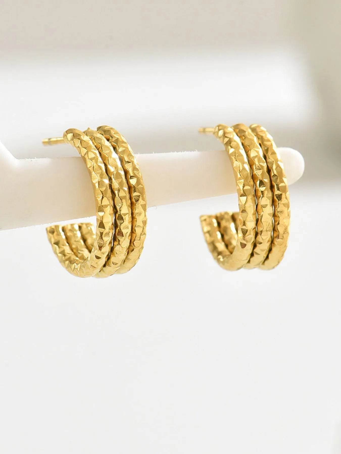 18K Gold-Plated Textured Triple Band Hoop Earrings - Store 42