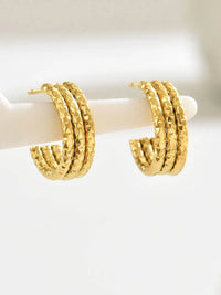 18K Gold-Plated Textured Triple Band Hoop Earrings - Store 42