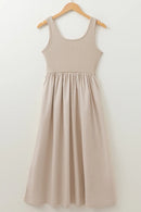 Scoop Neck Ribbed Bodice Sleeveless Midi Tank Dress