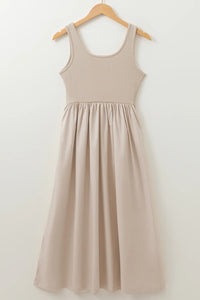 Scoop Neck Ribbed Bodice Sleeveless Midi Tank Dress