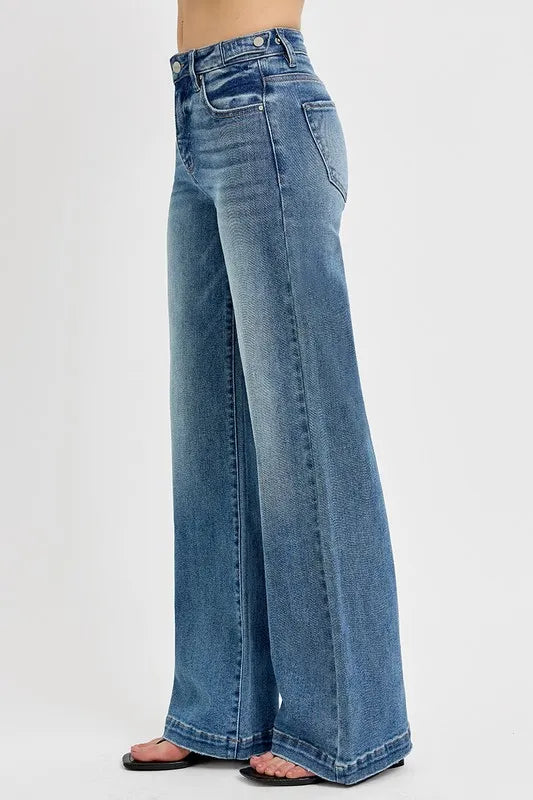 RISEN Full Size Tummy Control High Rise Wide Adjustable Waist Band Jeans Plus Size