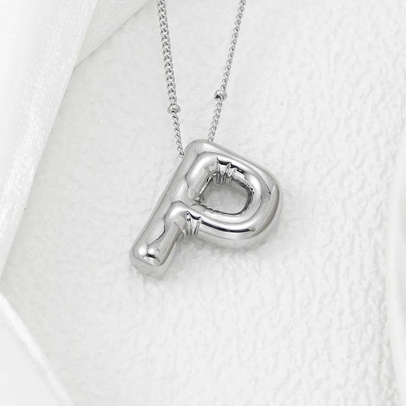 Elegant Copper Bubble Letter Pendant Necklace - Platinum-Plated, 17.7 in Chain Length - Store 42