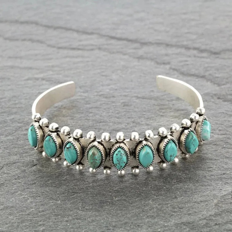 Trendy Artificial Turquoise Alloy Open Bracelet - 2.6" Inner Diameter, Unique Design