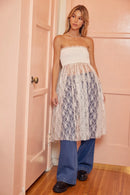 Idem Ditto Smocked Lace Sheer Tube Dress White