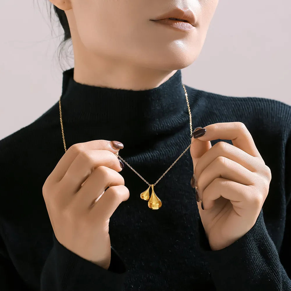 Elegant 18K Gold-Plated Stainless Steel Water Drop Shape Pendant Necklace - 25.6" Chain Length