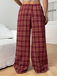 Plaid Wide Leg Drawstring Pants