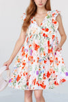 Floral Double Ruffle Sleeve V Neck Mini Dress Floral