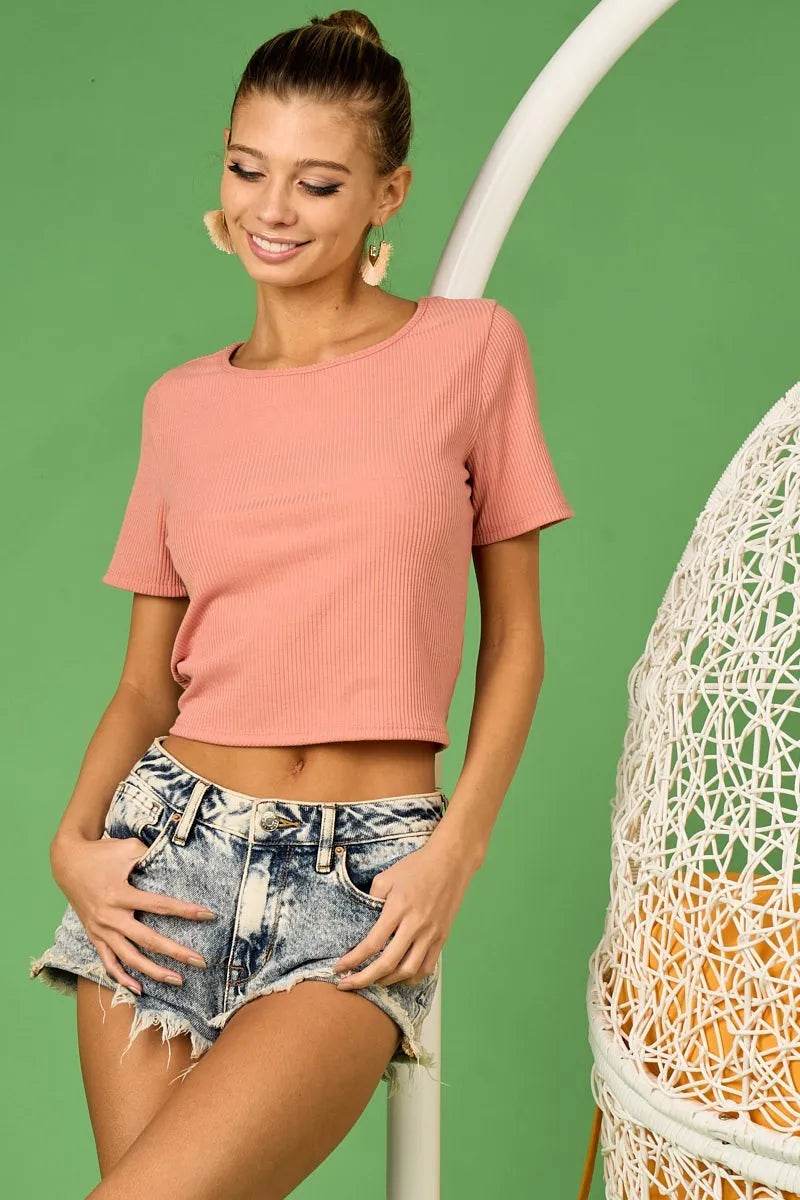 BiBi Rib Knit with Back Cross and Tied Detailed Top - Store 42