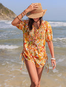 Smocked Printed Tie Neck Romper