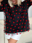 Trendy Heart Print Oversized T-Shirt in 100% Polyester – Stylish and Comfy Casual Wear - Store 42