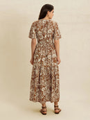 Lace Detail Printed Short Sleeve Midi Dress