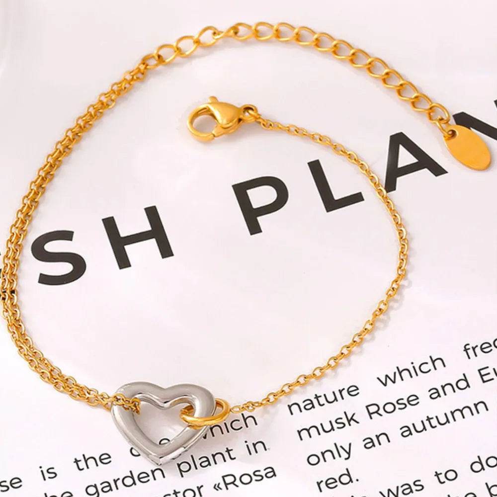 18K Gold-Plated Heart Bracelet with Extension Chain - Stylish and Durable Jewelry Accessory - Store 42