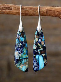 Geometrical Shape Dangle Earrings Blue Silver One Size