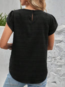 Slightly Stretchy Round Neck Ruched Petal Sleeve Top - 95% Polyester, 5% Spandex - Store 42