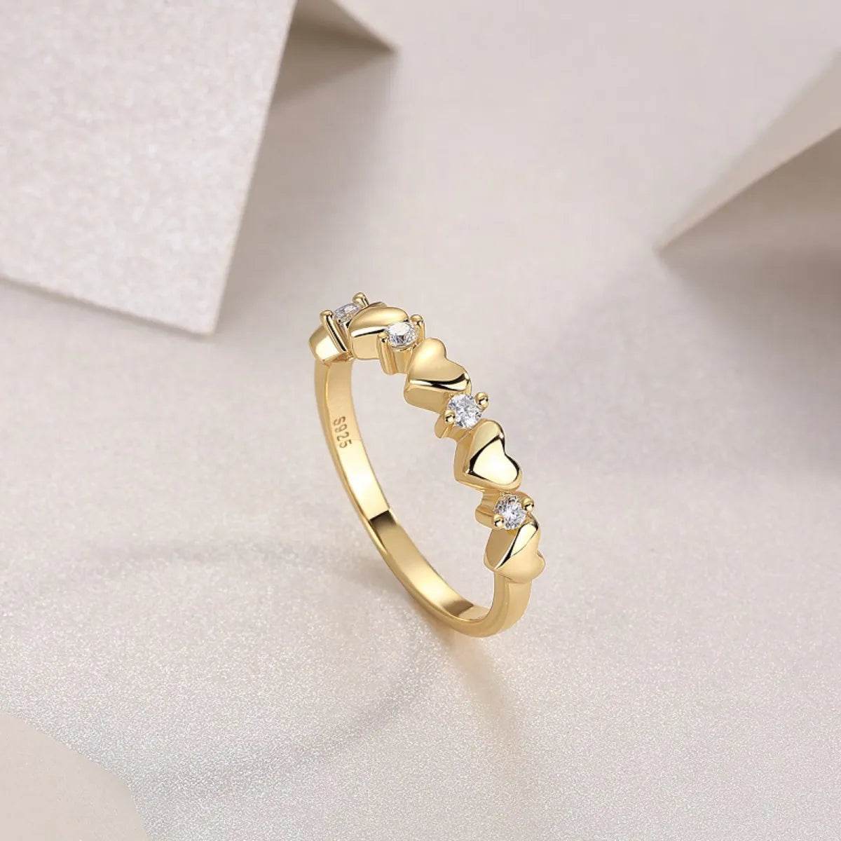 Elegant 925 Sterling Silver Moissanite Heart Ring - 0.12ct with 18K Gold-Plated Finish