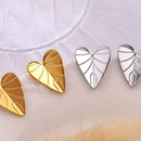 Elegant 18K Gold-Plated Stainless Steel Heart Leaf Stud Earrings - Unique Design & Lightweight - Store 42