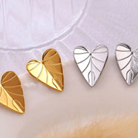 Elegant 18K Gold-Plated Stainless Steel Heart Leaf Stud Earrings - Unique Design & Lightweight - Store 42