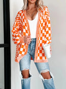 Checkered Pattern Open Front Cardigan