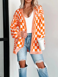 Checkered Pattern Open Front Cardigan