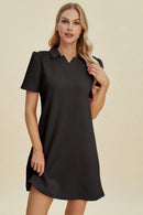 Double Take Full Size Texture Short Sleeve Dress Black