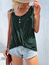 Full Size Twisted Hem Button Detail Tank Plus Size Green