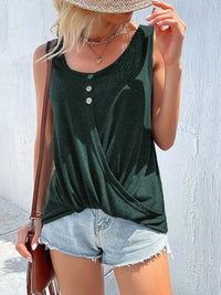 Full Size Twisted Hem Button Detail Tank Plus Size Green