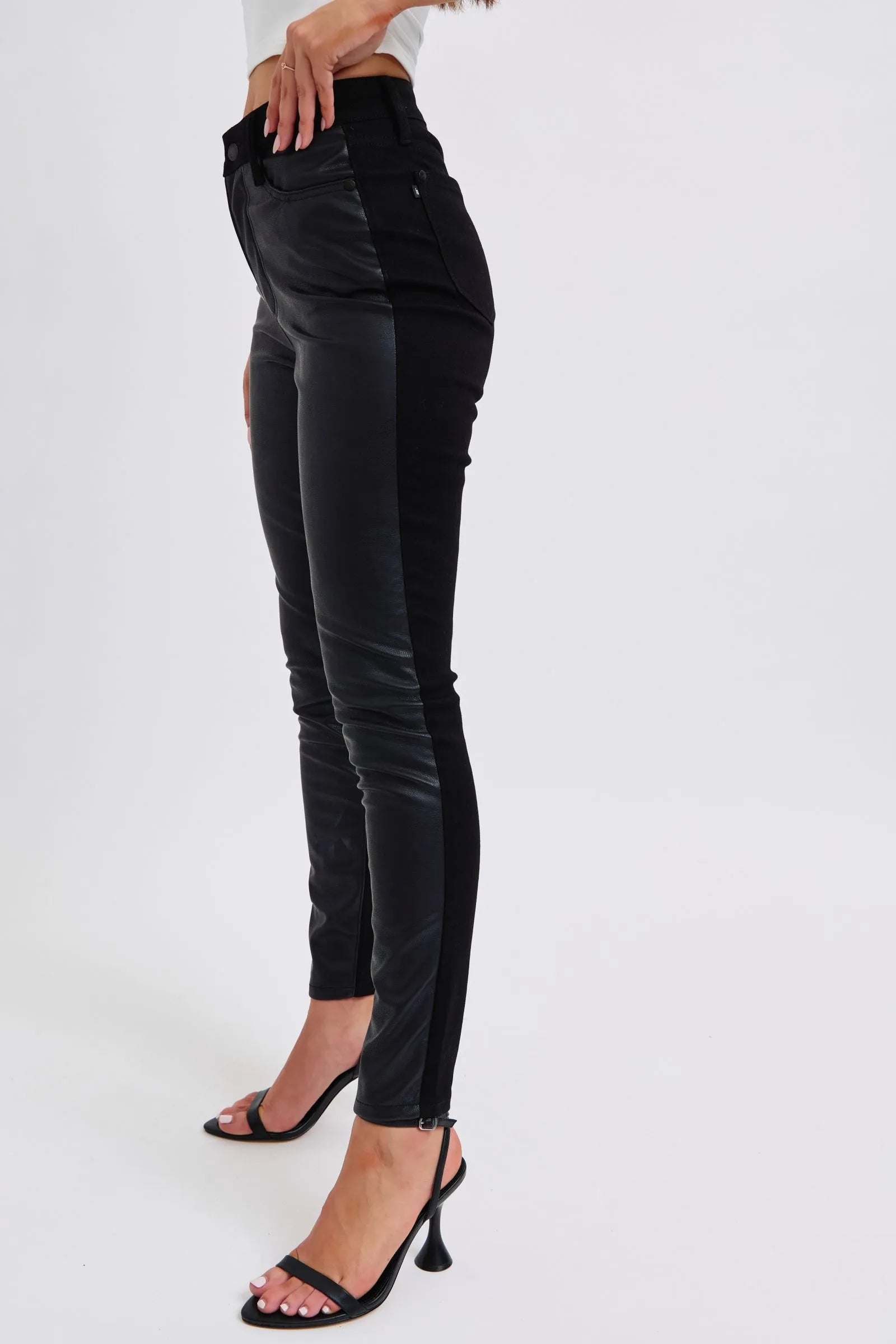 Judy Blue Plus Size High-Waisted Black Faux Leather Skinny Pants with Stretch Comfort