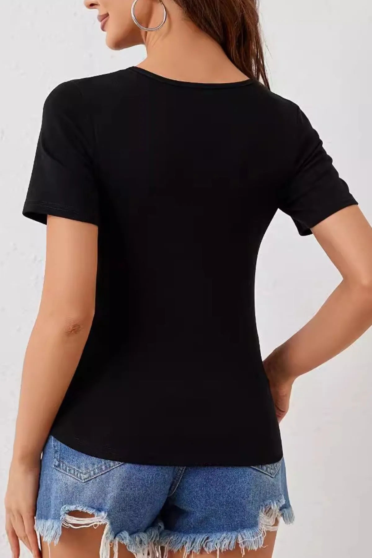 Rhinestone Zipper Short Sleeve T-shirt