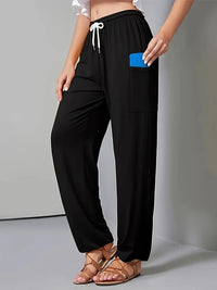 Drawstring Wide Leg Pants with Pockets