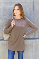 Basic Bae Women's Full Size Round Neck Long Sleeve Top with Pockets and Moderate Stretch - Store 42