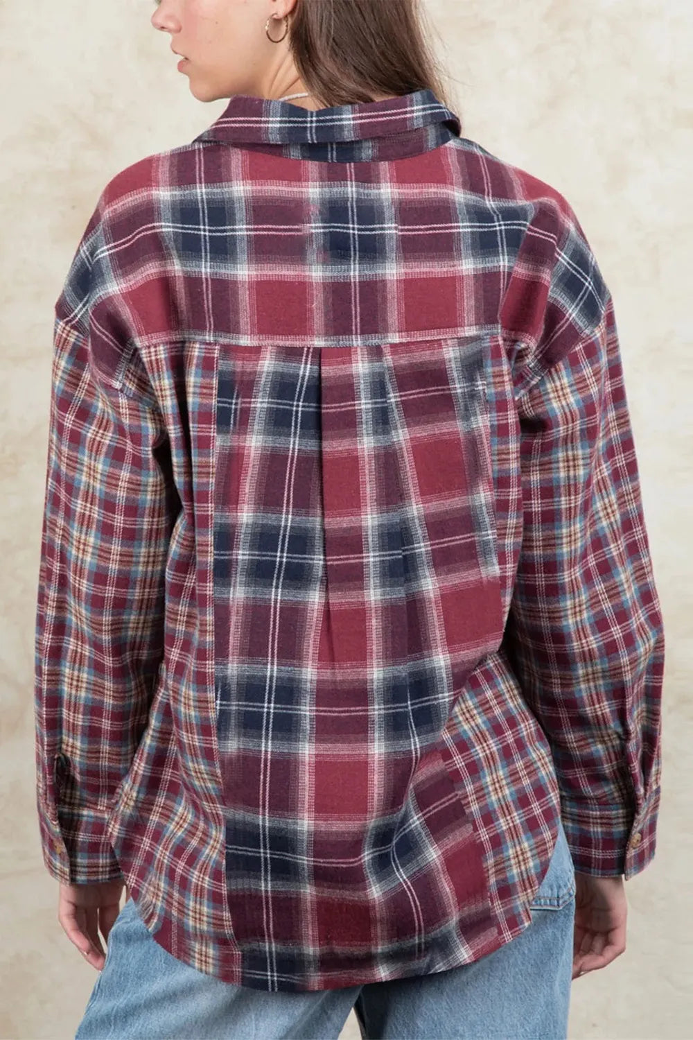 Plaid Button-Up Long Sleeve Shirt With Collar And Pocket - 100% Polyester, Opaque, Imported