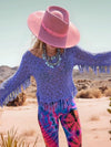 Tassel Boat Neck Knit Cover Up Electric Purple