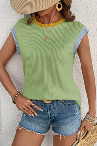 Contrast Trim Ribbed Knit Sleeveless Top