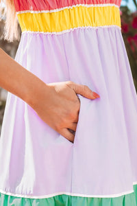 Color Block Flowy Tiered Maxi Dress with Pockets