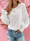 Eyelet Long Sleeve Blouse with Elastic Cuffs White