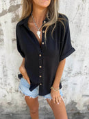 Full Size Casual Button Down Short Sleeve Loose Shirt Plus Size - Store 42