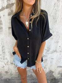 Full Size Casual Button Down Short Sleeve Loose Shirt Plus Size - Store 42