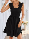 Smocked Square Neck Wide Strap Dress Black