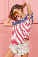 BiBi Star Printed & Stripe Combo Top - Unique Pattern Mixing, 100% Cotton, Slightly Stretchy - Store 42