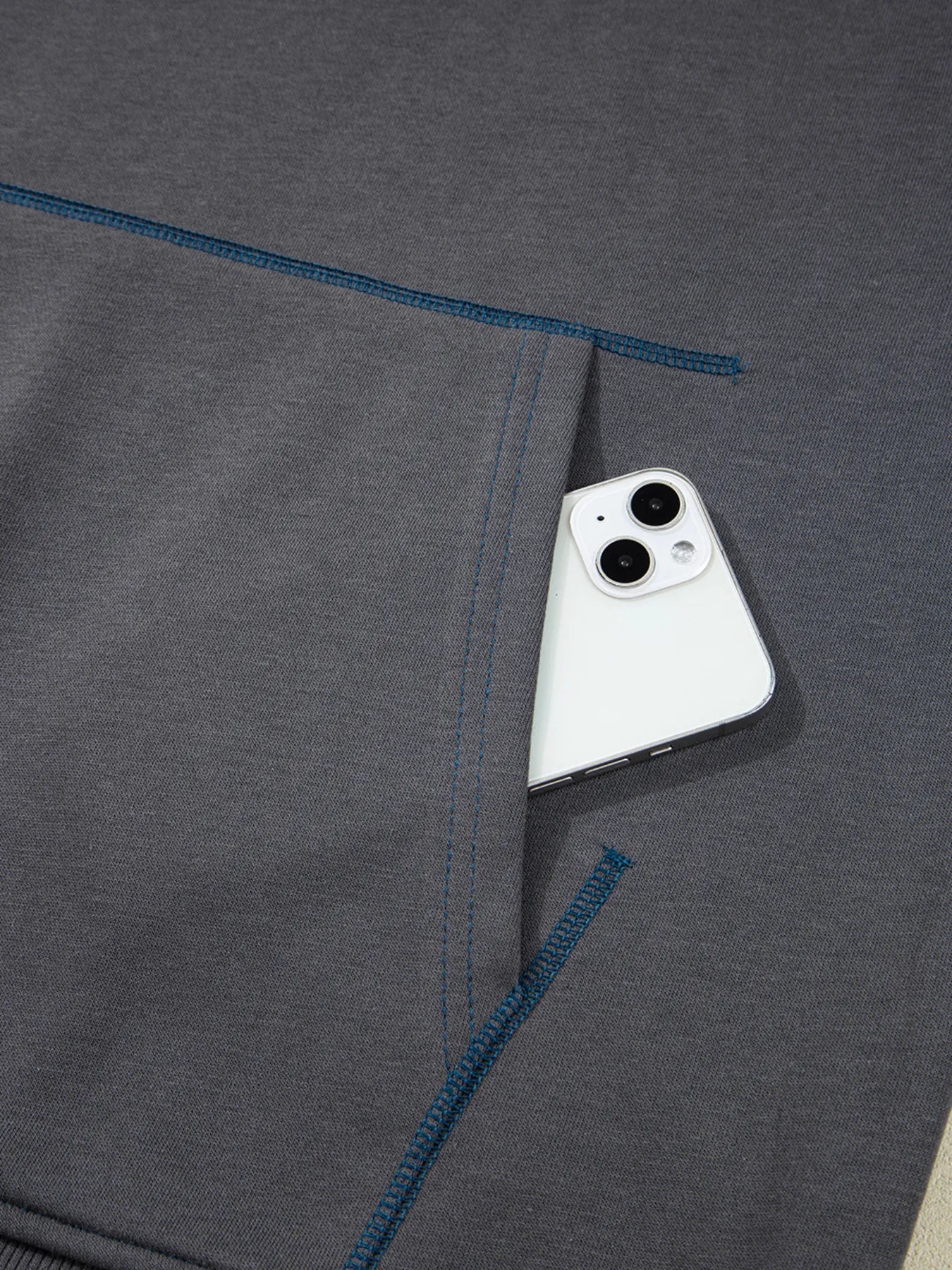 Star Patchwork Contrast Stitching Mineral Wash Kangaroo Pocket Hoodie