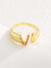 18K Gold-Plated Zircon Letter Ring V onesize