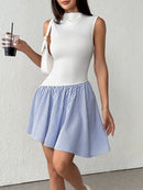 Striped Mock Neck Sleeveless Mini Tank Dress