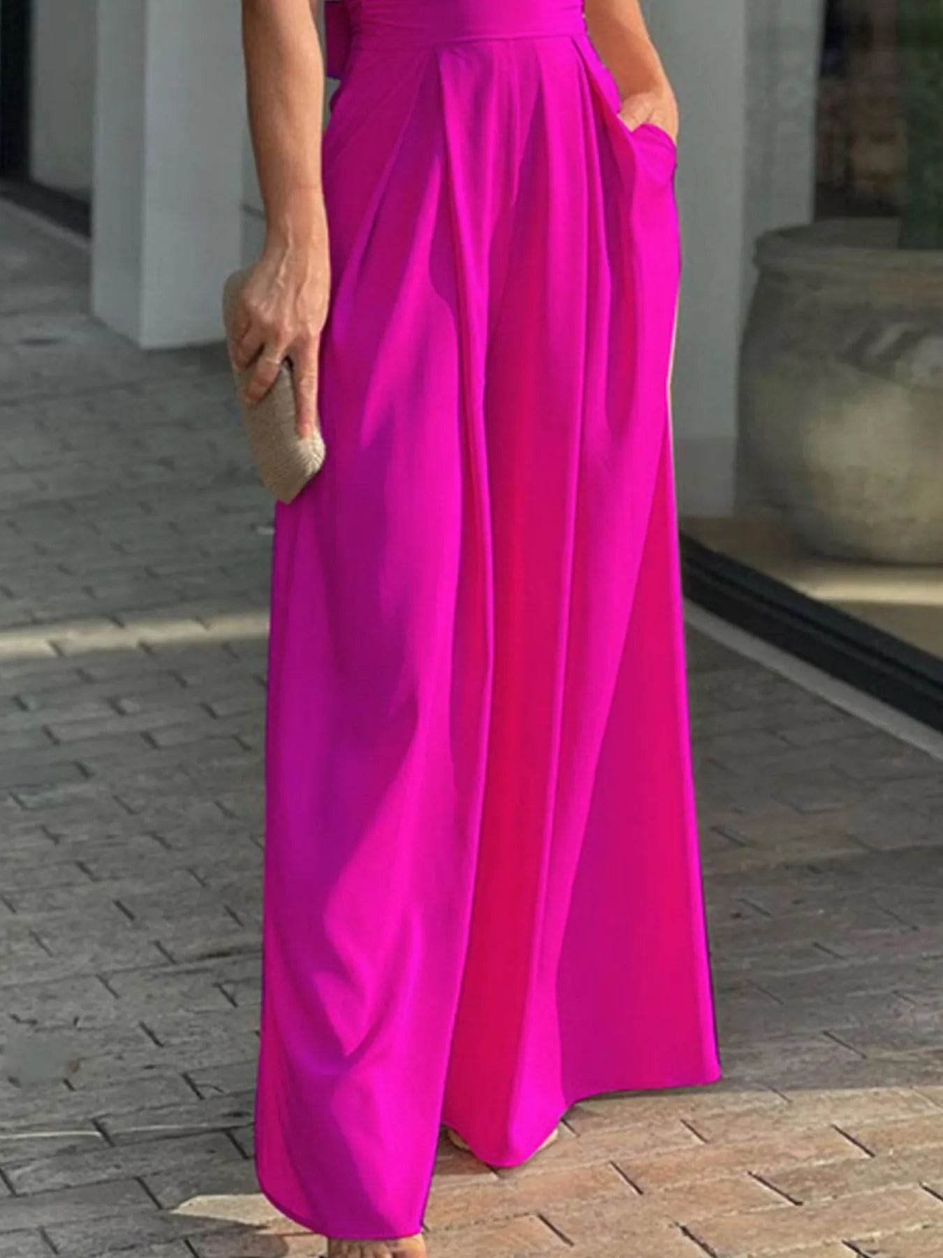 Full Size Cutout V-Neck Puff Sleeve Jumpsuit Plus Size - Store 42