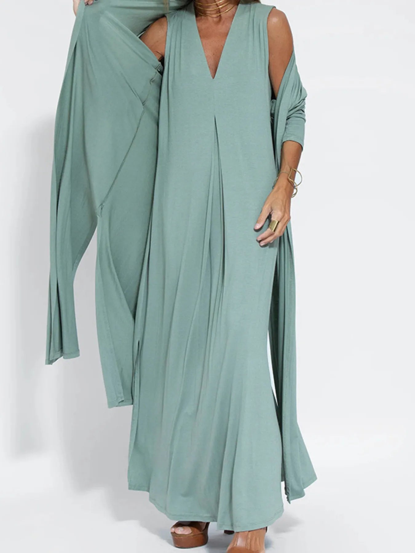 Full Size Open Front Side Slit Longline Cardigan Plus Size
